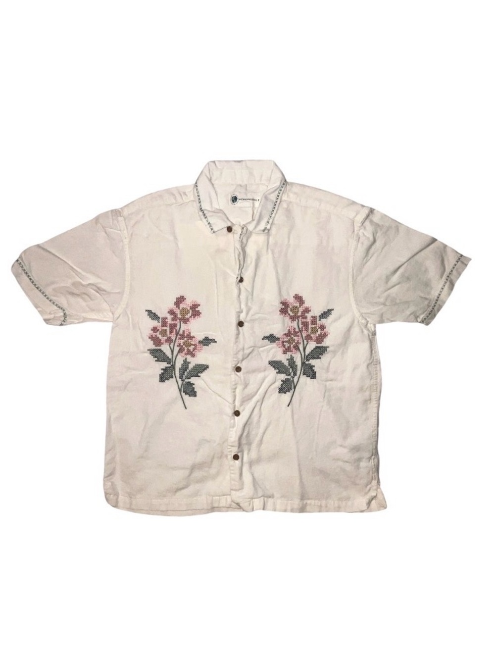 Aeropostale Needlepoint Button Down Short Sleeve Shirt Floral Size XS Unisex